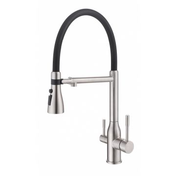 Смеситель для кухни Vieir (Виеир) V15050 под фильтр, гибкий, поворотный, сатин,черный