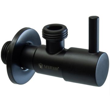 Кран угловой с отражателем Vieir (Виеир) VER70-C 1/2 х 3/4 нержавеющий черный круглый