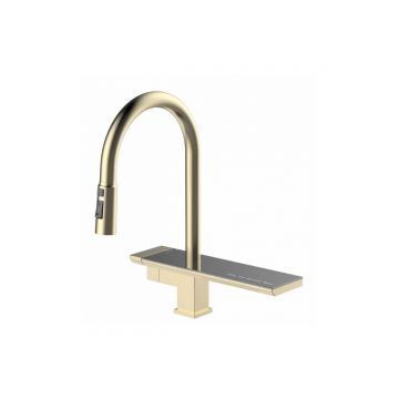 Смеситель для кухни Vieir (Виеир) с выдвижной лейкой и полкой V15014-S Матовое золото