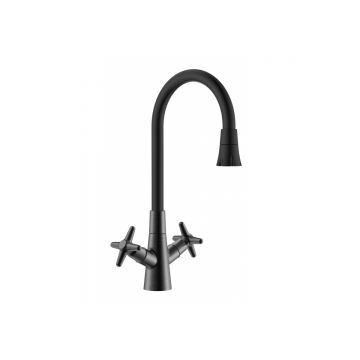 Смеситель 2-руч. для кухни с гибким изливом Vieir (Виеир) V220124-G Графит/черный