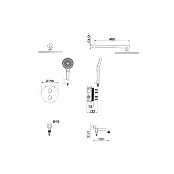 Встроенный смеситель для ванны Vieir (Виеир) с 3-функ. Термостат V25003-3G Графит