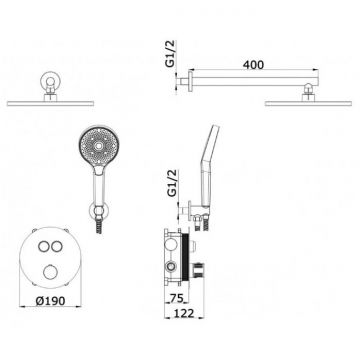 Встроенный смеситель для душа Vieir (Виеир) с 2-функ. Термостат V25005-2 Хром