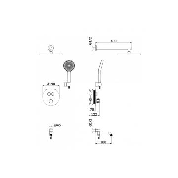 Встроенный смеситель для ванны Vieir (Виеир) с 3-функ. Термостат V25005-3C Черный