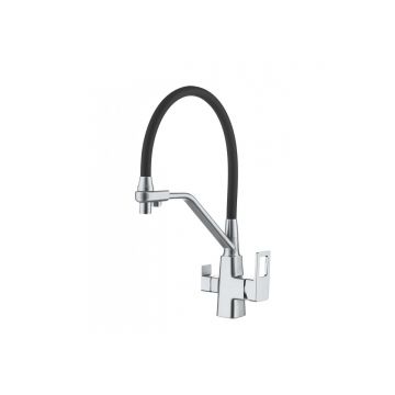Смеситель для кухни Vieir (Виеир) с гибким изливом под фильтр V353525 Хром/черный