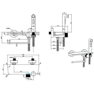 Гигиенический душ со смесителем CeramaLux (Керамалюкс) LT9505, хром,черный матовый