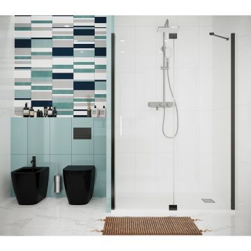 Боковая перегородка Creto (Крето) Tenta 100х200 см 123-SP-100-C-B-8 профиль черный. стекло прозрачное