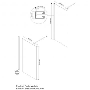 Душевая перегородка Vincea Walk-In VSW-1H600CLGM, 600х2000, вороненая сталь, стекло прозрачное