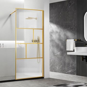 Душевая перегородка Vincea Walk-In VSW-1HC800CFBG, 800х2000, брашированное золото, стекло прозрачное/рифленое