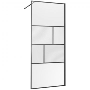 Душевая перегородка Vincea Walk-In VSW-1HC800CFGM, 800х2000, вороненая сталь, стекло прозрачное/рифленое