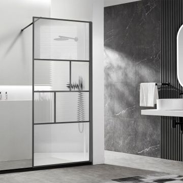 Душевая перегородка Vincea Walk-In VSW-1HC800CFGM, 800х2000, вороненая сталь, стекло прозрачное/рифленое