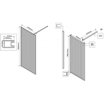 Душевая перегородка Vincea (Винчея) Walk-In VSW-1HP100FLB, 1000х2000, черный матовый, стекло рифленое