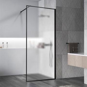 Душевая перегородка Vincea Walk-In VSW-1HP900FLB, 900х2000, черный матовый, стекло рифленое