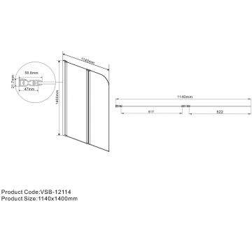 Душевая шторка на ванну Vincea VSB-12114CLB, 1140х1400, черный, стекло прозрачное