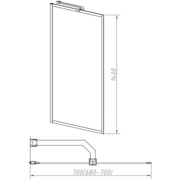 Душевая шторка на ванну Vincea (Винчея) VSB-41700FLB, 700х1400, черный, стекло рифленое
