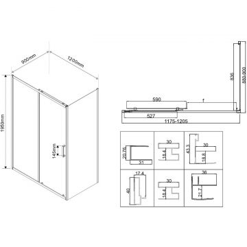 Душевой уголок Vincea City VSR-5CT9012CL, 1200х900 мм (габариты площадки) хром, стекло прозрачное