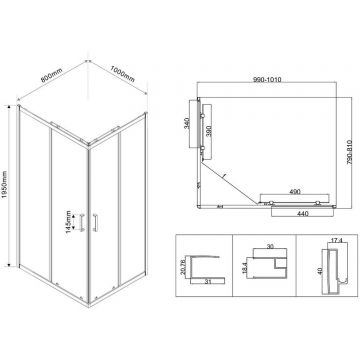 Душевой уголок Vincea (Винчея) City VSS-5CT8010MT, 1000х800 мм (габариты площадки) хром, стекло текстурное