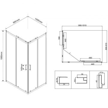Душевой уголок Vincea (Винчея) City VSS-5CT9010CL, 1000х900 мм (габариты площадки) хром, стекло прозрачное