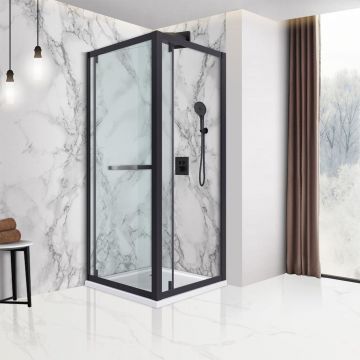 Душевой уголок Vincea (Винчея) Stile VSS-2ST9090CLB-L, 900х900 мм (габариты площадки) черный, стекло прозрачное, левый