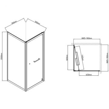 Душевой уголок Vincea (Винчея) Stile VSS-2ST9090CLB-L, 900х900 мм (габариты площадки) черный, стекло прозрачное, левый