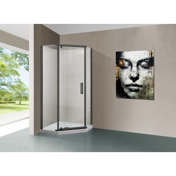 Душевой уголок Vincea (Винчея) Stresa VSP-1S900CLGM, 900х900 мм (габариты площадки) вороненая сталь, стекло прозрачное