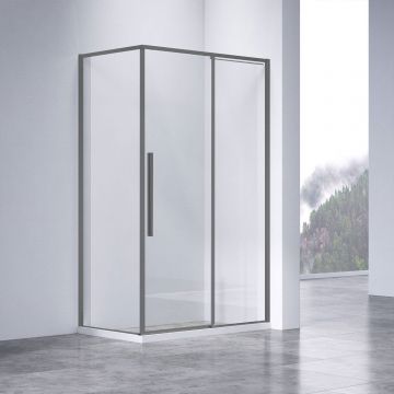 Душевой уголок Vincea Slim-N VSR-4SN9011CLGM, 1100х900 мм, вороненая сталь, стекло прозрачное