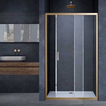 Душевая дверь Vincea (Винчея) Alpha, 1300 мм, брашированное золото, стекло прозрачное VDS-3AL130CLG