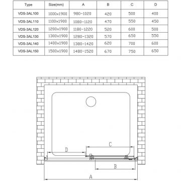 Душевая дверь Vincea (Винчея) Alpha, 1300 мм, брашированное золото, стекло прозрачное VDS-3AL130CLG