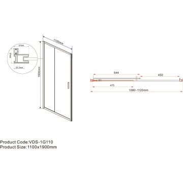 Душевая дверь Vincea Garda, 1100 мм,  вороненая сталь, стекло прозрачное VDS-1G110CLGM