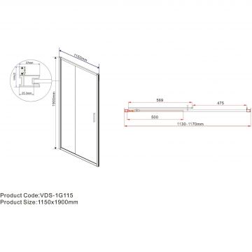 Душевая дверь Vincea Garda, 1150 мм,  брашированное золото, стекло прозрачное VDS-1G115CLG
