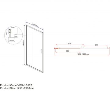 Душевая дверь Vincea Garda, 1250 мм,  вороненая сталь, стекло прозрачное VDS-1G125CLGM