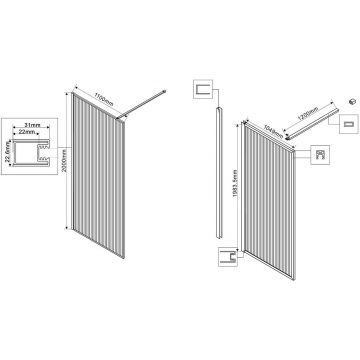 Душевая перегородка Vincea Walk-In, 1100х2000 мм,  черный, стекло рифленое VSW-1HP110FLB