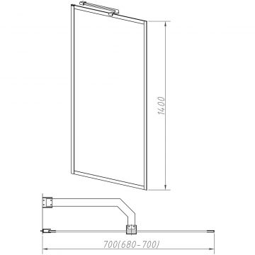 Душевая шторка на ванну Vincea (Винчея) , 700х1400 мм, вороненая сталь, стекло рифленое VSB-41700FLGM