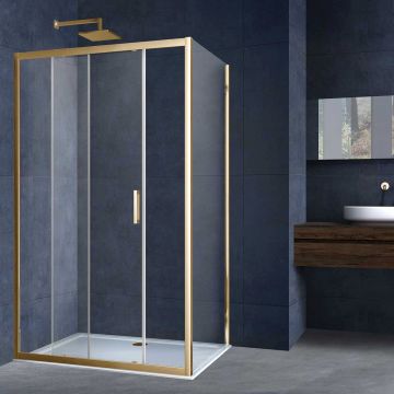 Душевой уголок Vincea (Винчея) Alpha, 1400х800 мм (габариты площадки) , брашированное золото, стекло прозрачное VSR-3AL8014CLG