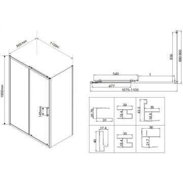 Душевой уголок Vincea (Винчея) City, 1100х900 мм (габариты площадки) , хром, стекло прозрачное VSR-5CT9011CL