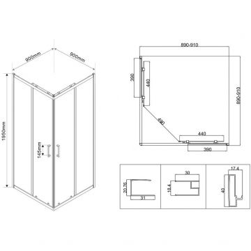 Душевой уголок Vincea (Винчея) City, 900х900 мм (габариты площадки) , вороненая сталь, стекло прозрачное VSS-5CT900CLGM