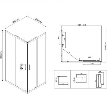 Душевой уголок Vincea (Винчея) City, 1000х900 мм (габариты площадки) , вороненая сталь, стекло прозрачное VSS-5CT9010CLGM