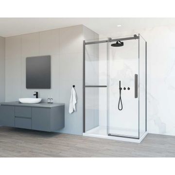 Душевой уголок Vincea Como Soft, 1200х900 мм (габариты площадки), вороненая сталь, стекло прозрачное VSR-1CS9012CLGM