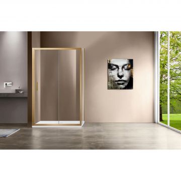 Душевой уголок Vincea (Винчея) Garda, 1400х1000 мм (габариты площадки) , брашированное золото, стекло прозрачное VSR-1G1014CLG