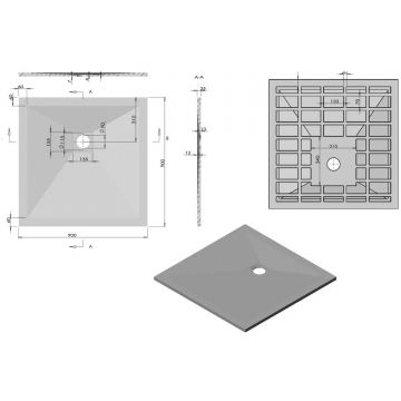 Поддон для душа Vincea (Винчея) из искусственного камня VST-4SR9090A, 900х900х25, антрацит