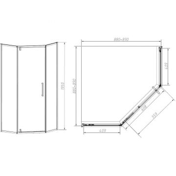 Душевой уголок Vincea (Винчея) Slim-N, 900х900 мм (габариты площадки) , хром, стекло прозрачное VSP-4SN900CL