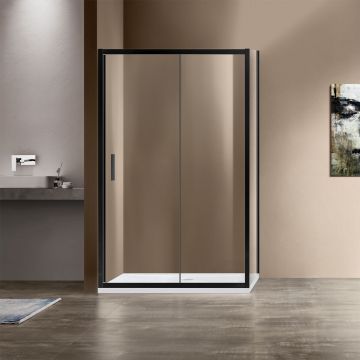 Душевой уголок Vincea (Винчея) Garda VSR-1G8014CLB, 1400х800 мм (габариты площадки) черный, стекло прозрачное