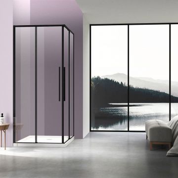 Душевой уголок Vincea Slim-N VSS-4SN900CLB, 900х900 мм (габариты площадки) черный, стекло прозрачное