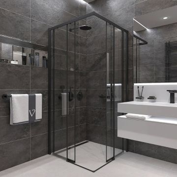 Душевой уголок Veconi Rovigo RV47B-100-01-C4 100х195 см профиль матовый черный, стекло прозрачное