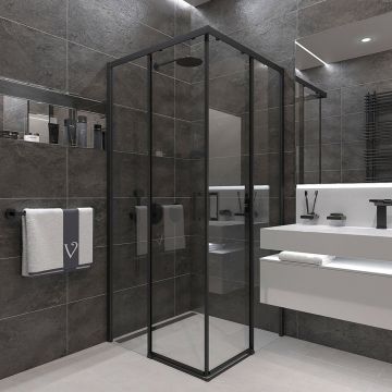 Душевой уголок Veconi Rovigo RV47B-90-01-C4 90х195 см профиль матовый черный, стекло прозрачное