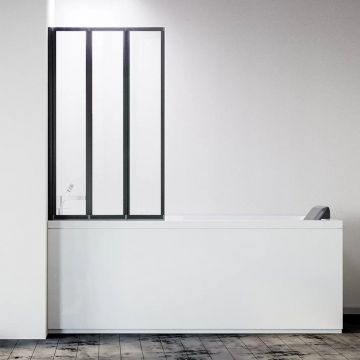 Стеклянная шторка на ванну Veconi Palau PL73BL-90-01-19C4 профиль матовый черный, 900х1500 мм стекло прозрачное