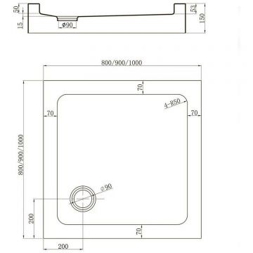 Душевой поддон Veconi Tezeo TZ52B-90-C5 акриловый 900х900 мм (чёрный, квадратный)