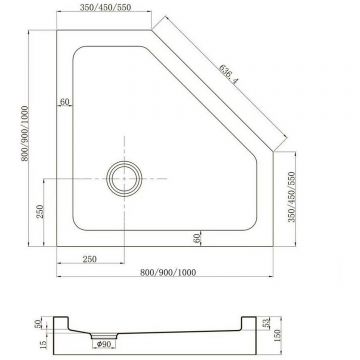 Душевой поддон Veconi (Векони) Tezeo TZ53-100-C5 акриловый 1000х1000 мм (белый, трапеция)