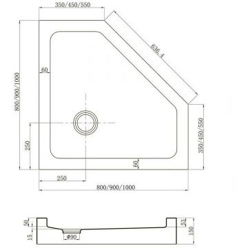 Душевой поддон Veconi (Векони) Tezeo TZ53B-80-C5 акриловый 800х800 мм (черный, трапеция)