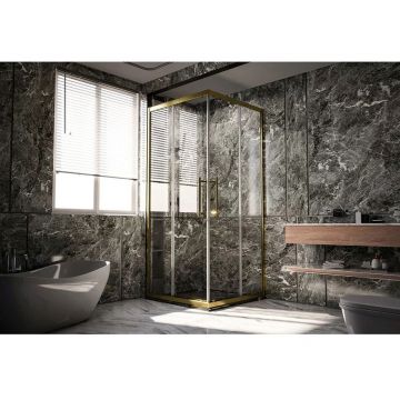 1/2  Душевого угла Veconi Premium Trento PTC-20G PTC20-G-120-01-C4 1200х2000 мм золото браш. стекло прозрачное 8 мм