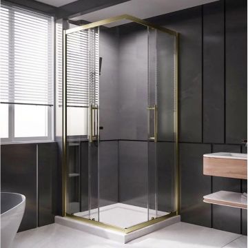 1/2  Душевого угла Veconi Premium Trento PTC-20G PTC20-G-120-01-C4 1200х2000 мм золото браш. стекло прозрачное 8 мм